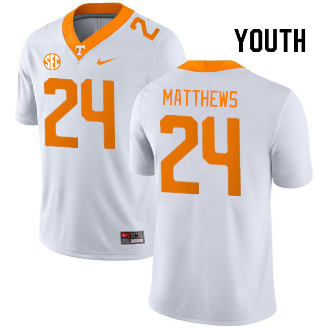 Youth #24 Jordan Matthews Tennessee Volunteers College Football Jerseys Stitched Sale-White - Click Image to Close